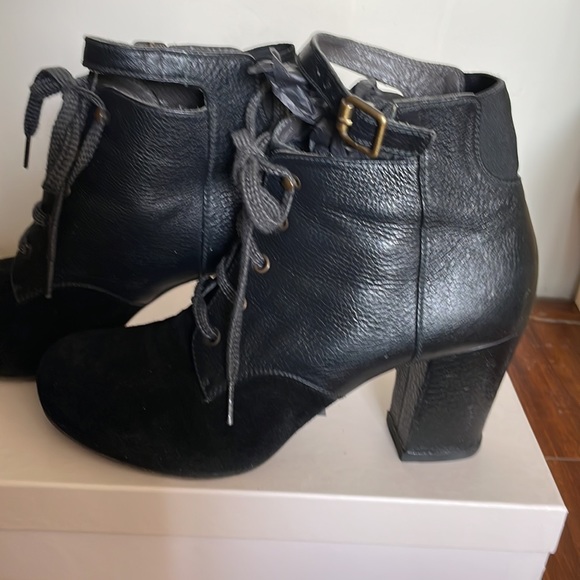 Leather booties real leather ties upfront small thick heel - Picture 3 of 11